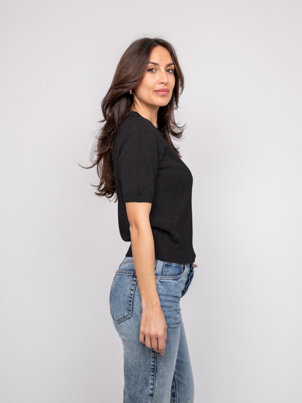 Pull manche courte strass...