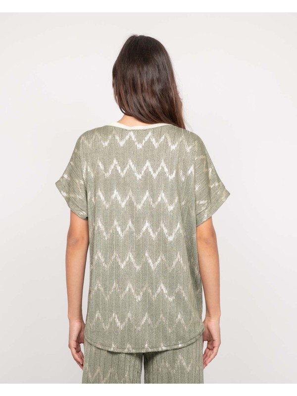 Top col v motifs FERIDE - Kaki