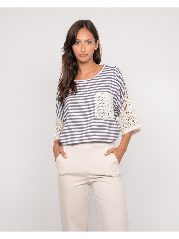 T-shirt rayures dos ajouré...