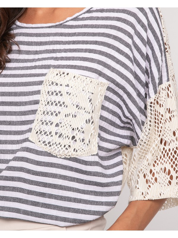 T-shirt rayures dos ajouré...