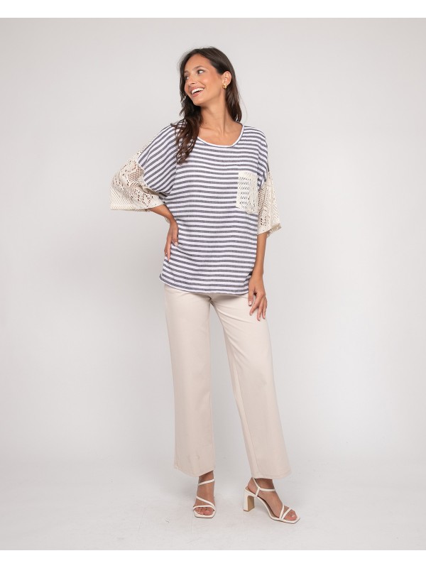 T-shirt rayures dos ajouré...