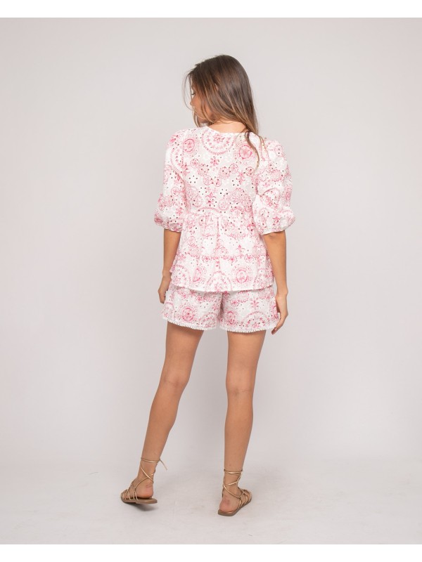 Blouse broderie OCTANA - Rosa