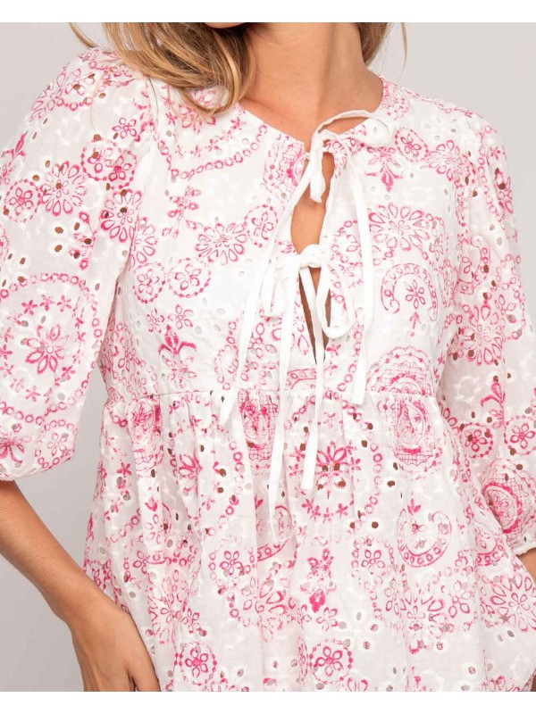 Blouse broderie OCTANA - Rosa
