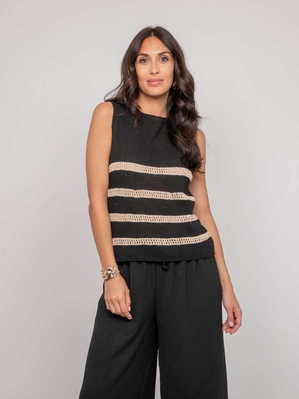 Pull sans manches rayures...