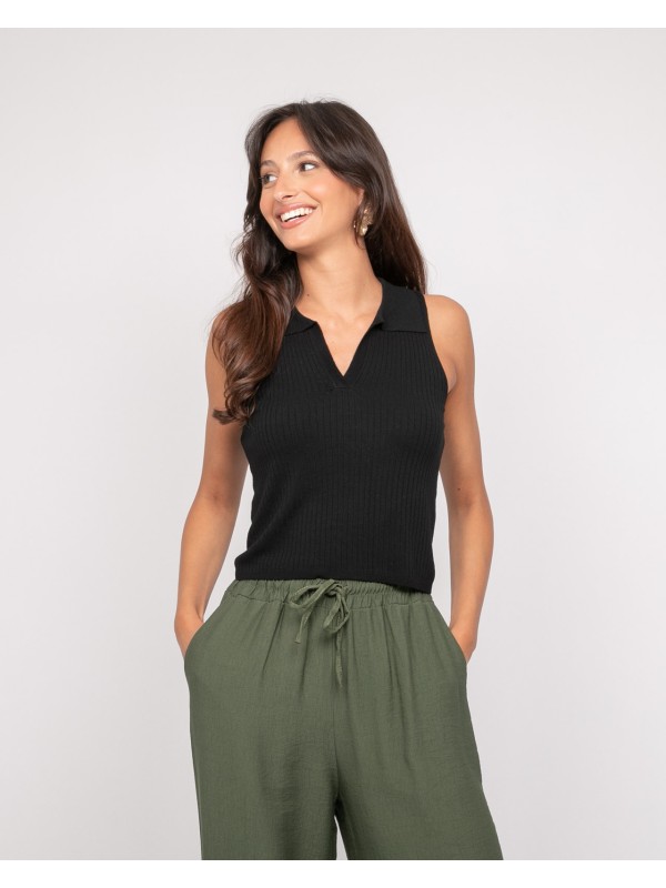 Top maille sans manches col...