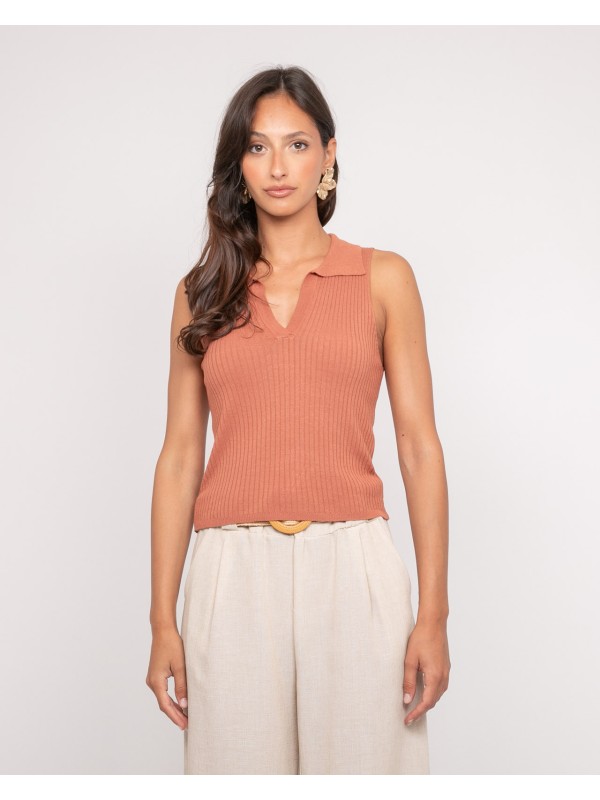 Top maille sans manches col...