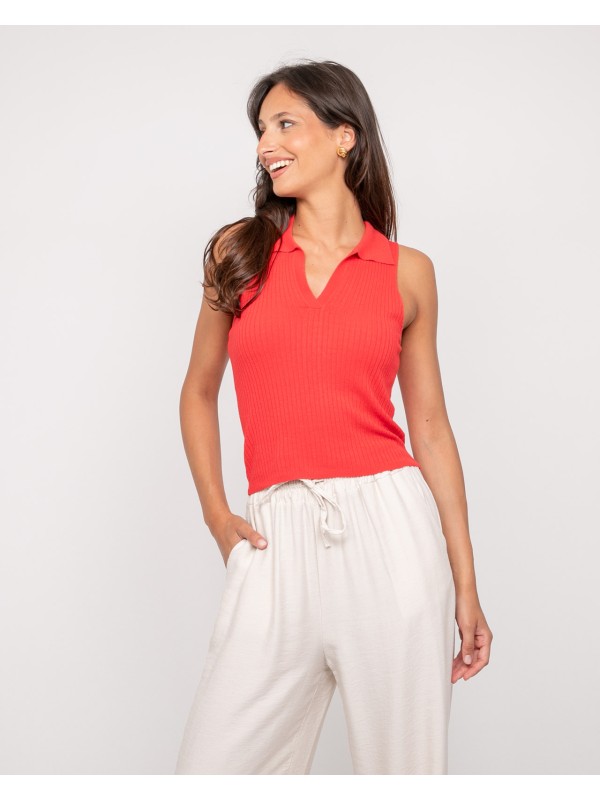 Top maille sans manches col...