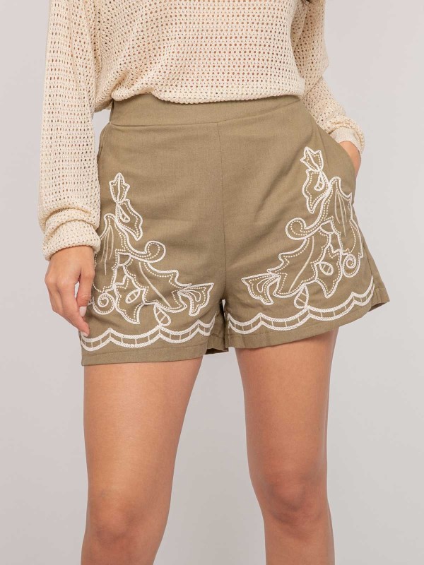 Short broderie XACOURE - Kaki