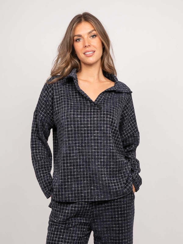 Haut à carreaux col chemise...