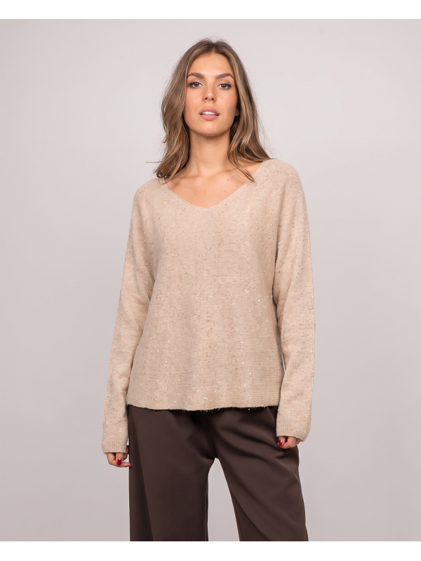 Pull col V maille fil...