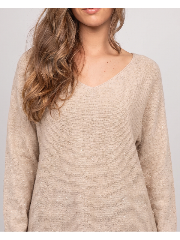 Pull col V maille fil...