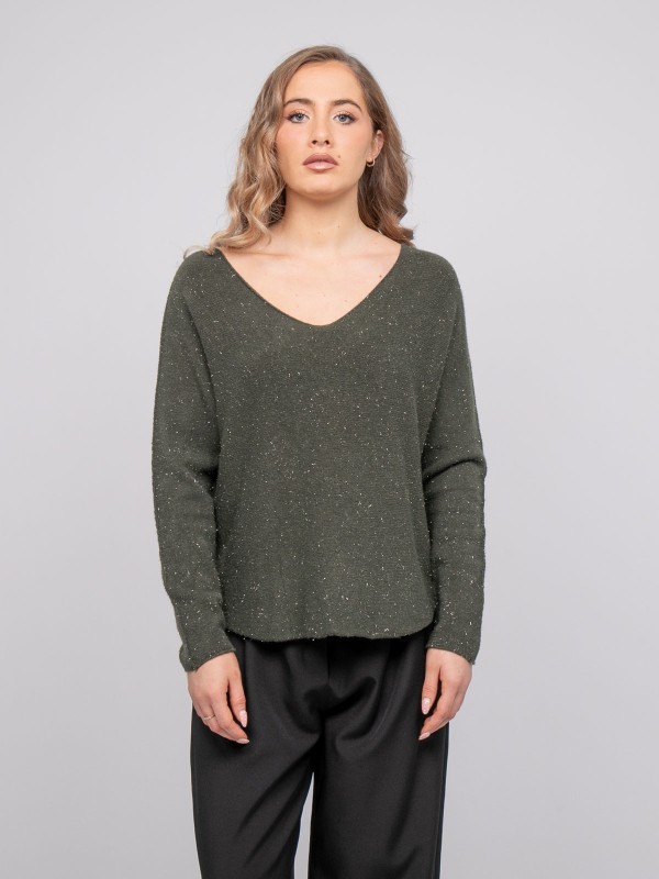 Pull col V maille fil...