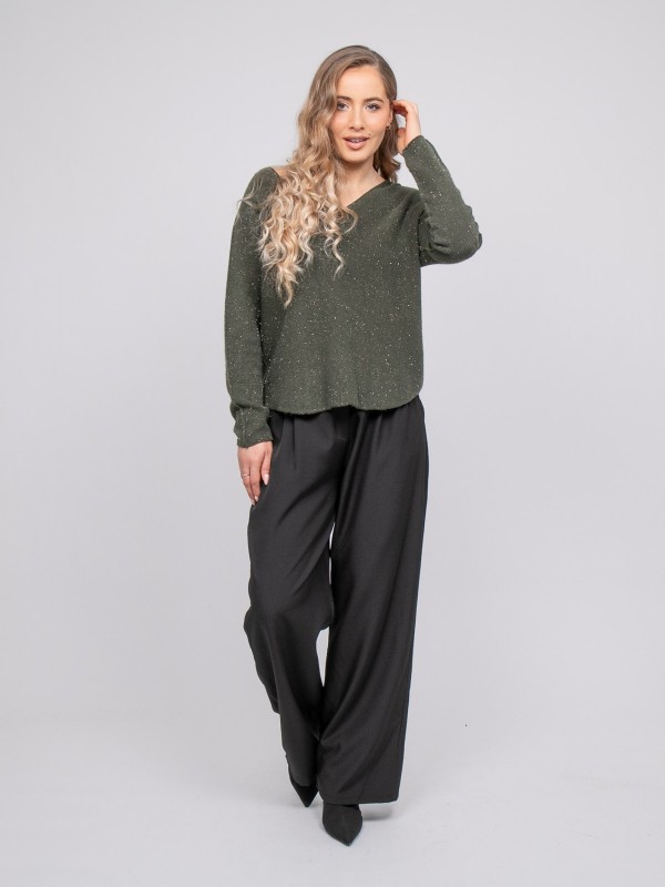 Pull col V maille fil...