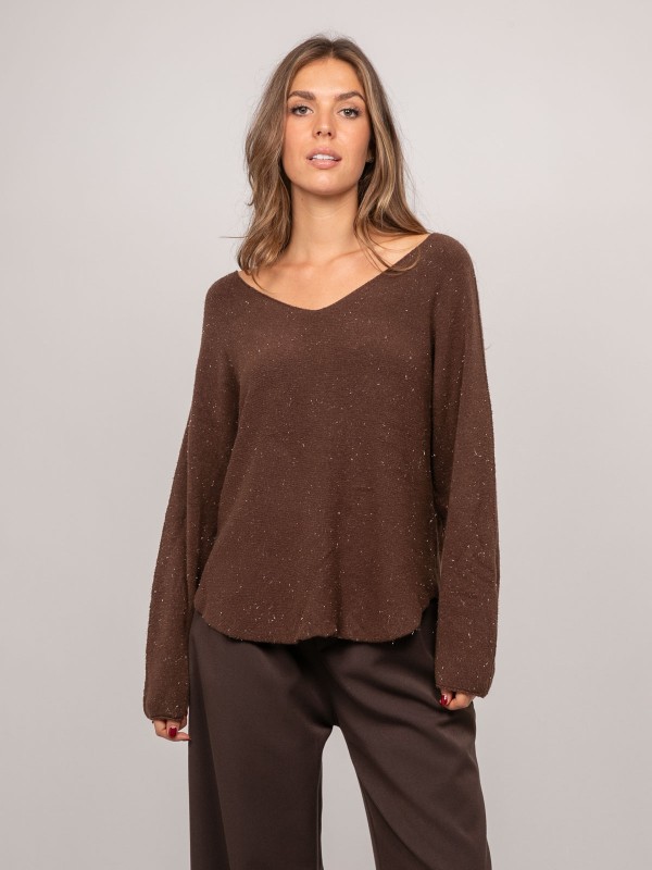 Pull col V maille fil...