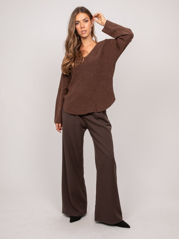 Pull col V maille fil...