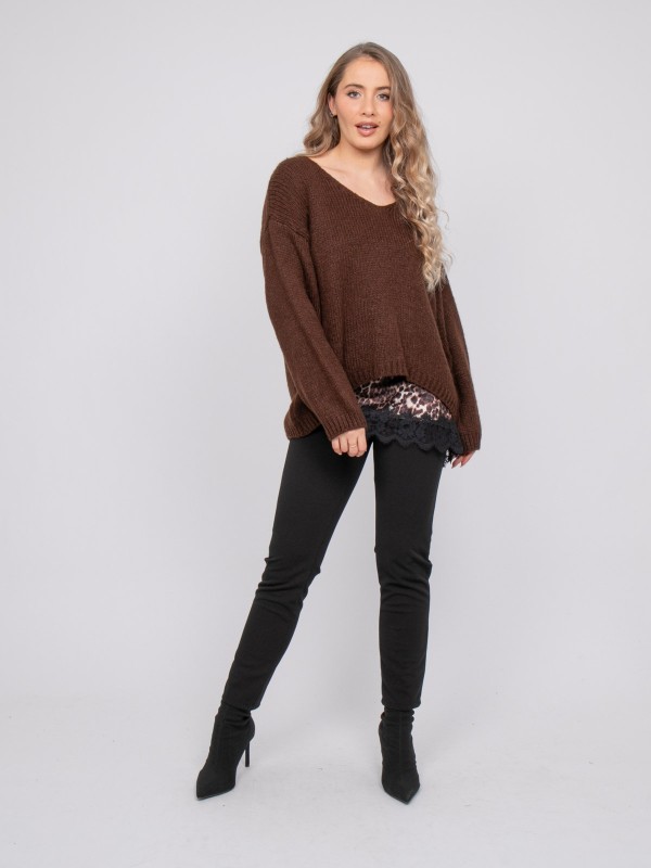 Pull col V oversize maille...