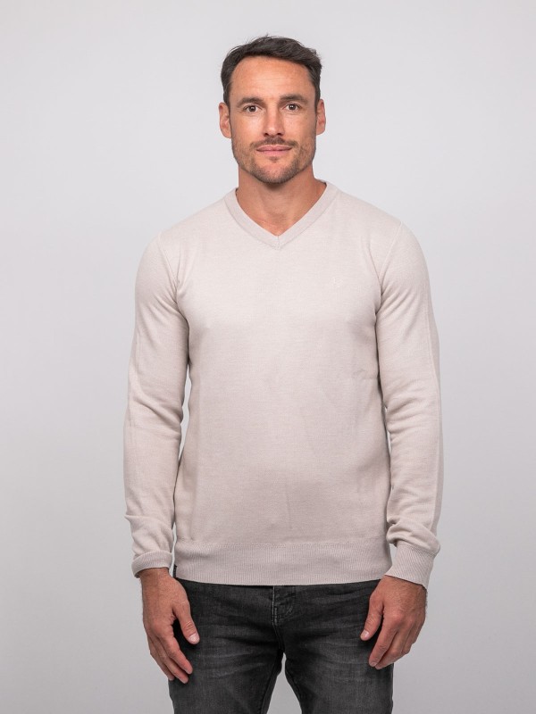 Pull col V LAMBOISE - Beige