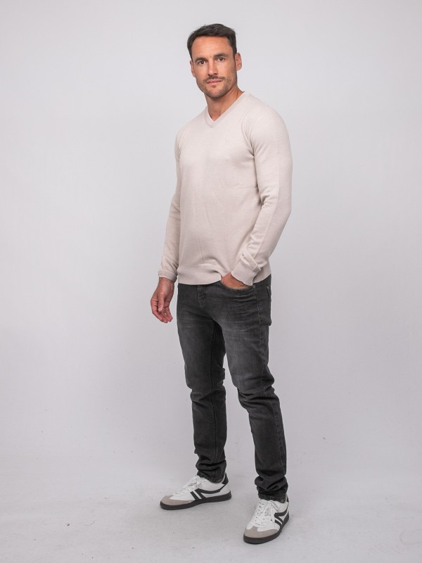 Pull col V LAMBOISE - Beige