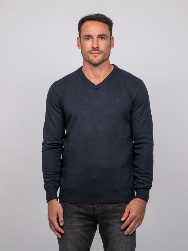 Pull col V LAMBOISE - Bleu...